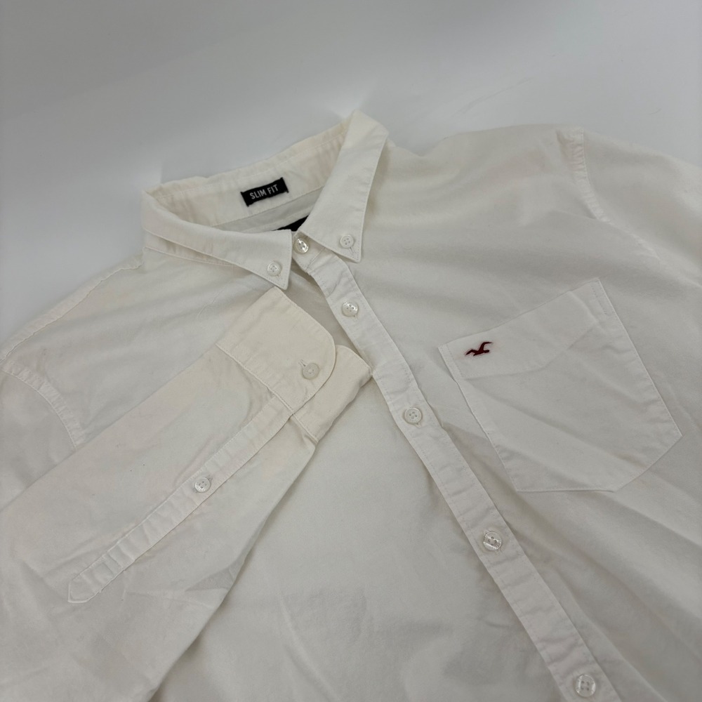 Hollister Mens XL White Slim Fit Epic Flex Stretch Button Down Oxford Shirt